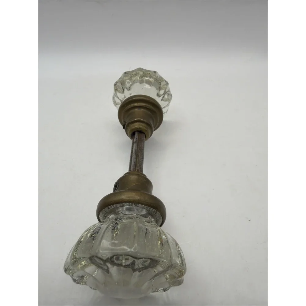 12 Point Glass Crystal Door Knob Set Pair With Hardware Spindle Vintage